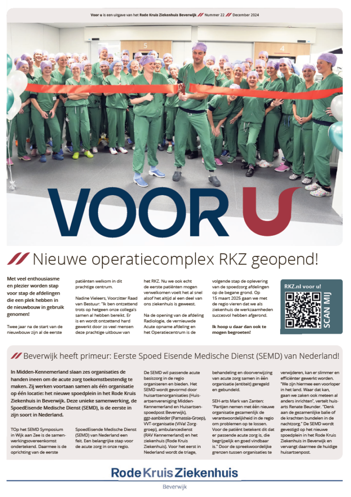 Voorblad 'Voor U' editie december 2024. Getiteld: "Nieuwe operatiecomplex RKZ geopend!"