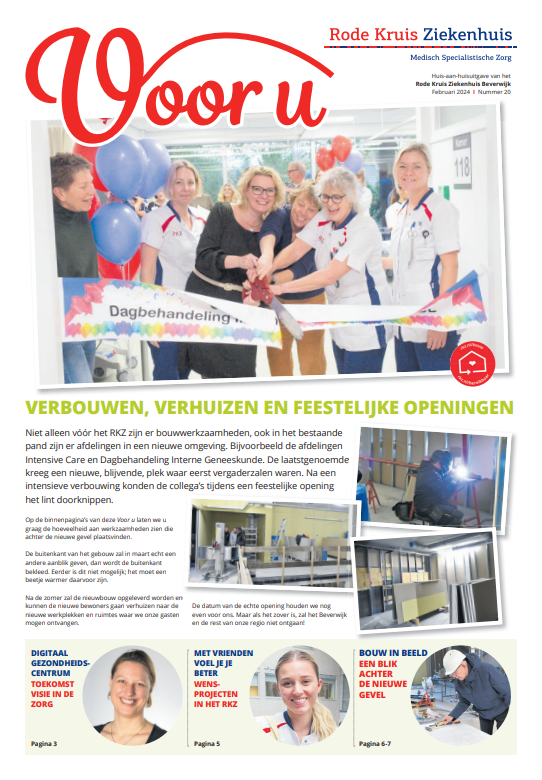 Voorblad 'Voor U' editie februari 2024. Getiteld: "Verbouwen, verhuizen en feestelijke openingen"